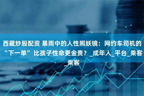西藏炒股配资 暴雨中的人性照妖镜：网约车司机的 “下一单” 比孩子性命更金贵？_成年人_平台_乘客